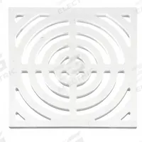 OATEY Grate: Plastic, 9 1/4 in Overall Wd, 3/4 in Overall Ht, Unfinished, Drop-In, Full Grate (MPN 42753). Key specifications — Brand: OATEY; Finish: Unfinished; Color: White; Material: Plastic; Connection Type: Drop-In; Grate Opening Type: Full Grate; Grate Surface Style: Radial; Product Type: Grate.
