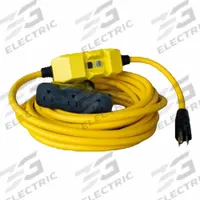 SOUTHWIRE GFCI: Manual Reset, 25 ft Lg, 12/3, 5-15P Plug, 15 A Current, 120V AC, 5-15R, Yellow, SJTW (MPN 26020147-2). Key specifications — NEMA Plug Configuration: 5-15P; NEMA Receptacle Configuration: 5-15R; Brand: SOUTHWIRE; Voltage: 120V AC.