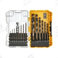 DEWALT Jobber Length Drill Bit Set: 14 Pc, 1/16" to 1/2", 135° Split Point, Black & Gold HSS (MPN DWA1184). Key specifications — attr1236168: ToughCase®+.