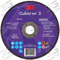 3M CUBITRON 3 Depressed Center Grinding Wheel: Type 27, 6" x 1/4" x 7/8", Ceramic, 36 Grit (MPN 90005). Key specifications — Brand: 3M CUBITRON 3.