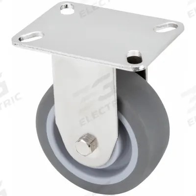 APPROVED VENDOR Plate Caster: Rigid, No Brake, Rubber, 4 in Wheel Dia., 1 1/2 in Wheel Wd - General-Purpose NSF-Listed Sanitary Plate Casters