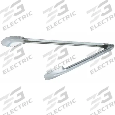 VOLLRATH Uncoated Scalloped Tongs: Stainless Steel Blade, 15 3/4 in Overall Lg, 24 ga Gauge