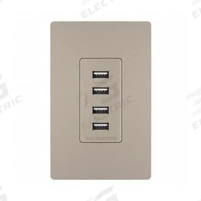 LEGRAND Receptacle: 4 USB Ports, USB Type A, Nickel, 125V AC - Weather-Resistant Receptacles with USB Chargers