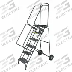 BALLYMORE Wheelbarrow Ladder: 8.3 ft Platform Ht, Unassembled, No Locking Mechanism, Steel (MPN FAWL-10-X). Key specifications — Color: Gray; Brand: BALLYMORE; Handrail Configuration: Double Handrails; Rear Chain: None.