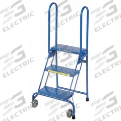 BALLYMORE Rolling Ladder: 2.4 ft Platform Ht, Assembled, No Locking Mechanism, Steel, 16 in x 7 in (MPN LS3247). Key specifications — Brand: BALLYMORE; Color: Blue; Handrail Configuration: Double Handrails.