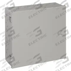 WIEGMANN Enclosure: Steel, 12 in x 12 in x 4 in, NEMA 1, Solid Cover, Hinged, Included, Painted (MPN A121204). Key specifications — Brand: WIEGMANN; Closure Method: Clamps; Knockouts: Included.