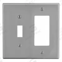 HUBBELL Wall Plate: Combo, 2 Gang, Gray, Midsize Size (MPN PJ126GY). Key specifications — Brand: HUBBELL; Material: Polycarbonate.