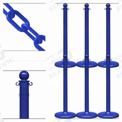 APPROVED VENDOR Medium Duty Stanchion and Chain Kit: Blue Chain Color, 50 ft Chain Lg - Solid-Color Plastic Chain Barrier Systems