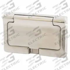 HUBBELL Wall Plate: Weatherproof-Covered Outlet, 1 Gang, Silver, Std Size (MPN HBLSS263R). Key specifications — Brand: HUBBELL; Material: Stainless Steel.