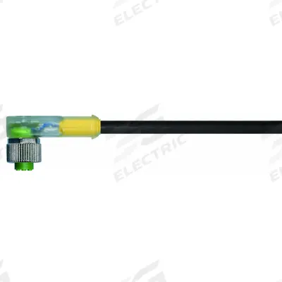 MURRELEKTRONIK Cordset: M12 Female Right Angle X Bare Wire, 4 Pins, Black, PVC, 5 m Cable Lg - Single-Ended Cordsets with Status LED & PVC Jacket for Flexing Applications