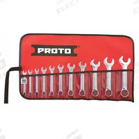 PROTO Combination Wrench Set: Alloy Steel, Chrome, 11 Tools, 1/4 in to 3/4 in Range of Head Sizes (MPN J1200ES-11). Key specifications — attr309520: Chrome; attr309519: Alloy Steel; attr324929: PROTO; attr309512: Tool Roll; attr309522: No; attr309533: Yes.
