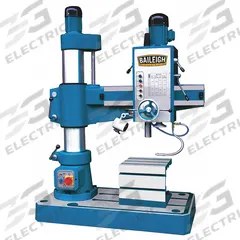 BAILEIGH INDUSTRIAL Radial Floor Drill Press: Geared Head, 220V AC, Variable Speed, 4 hp (MPN RD-1000M). Key specifications — attr73610: 40-1/8 in; attr73588: 4 hp; attr20311: BAILEIGH INDUSTRIAL; attr20312: Floor Stand; attr20466: Yes; attr20316: Geared Head; attr73607: 220V AC; attr73596: Three-Phase.