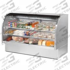 TRUE REFRIGERATION Deli Case: 47 3/4 in x 72 1/4 in x 35 1/4 in, Silver, Curved Glass, 2 Shelves (MPN TCGG-72-S-HC-LD). Key specifications — attr1277723: TRUE REFRIGERATION; attr1277683: R-290; attr1277691: No; attr1277694: Silver; attr1280716: Curved Glass; attr1280729: TCGG.