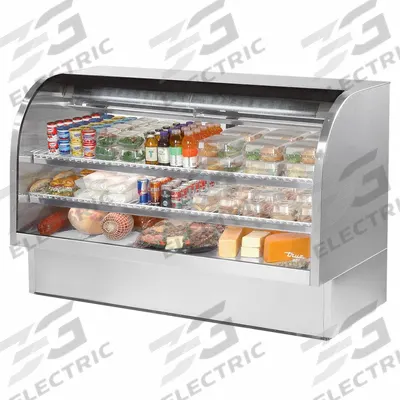 TRUE REFRIGERATION Deli Case: 47 3/4 in x 72 1/4 in x 35 1/4 in, Silver, Curved Glass - Curved Glass Display Refrigerator Merchandisers