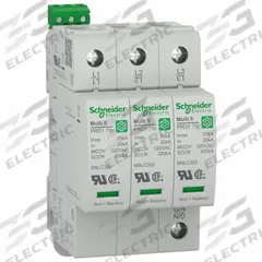 SCHNEIDER ELECTRIC Surge Arrester: Three Phase, 277/480V AC, 3 Poles, 4 Wires, L-N, 200 kA (MPN M9L33480). Key specifications — Voltage: 277/480V AC; Number of Wires: 4 Wires; Modes of Protection: L-N; Voltage Protection Rating: 1000V (L-N); Short Circuit Current Rating: 200 kA; Mounting Style: DIN-Rail; Brand: SCHNEIDER.