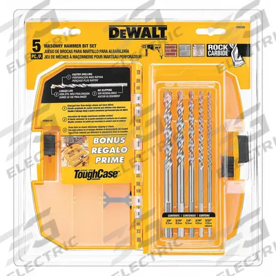 DEWALT 3-Flat Shank Drill Bit Set: 1/4 in_3/8 in_3/16 in_5/16 - 3-Flat Shank Masonry Drill Bits for Rotary Drills
