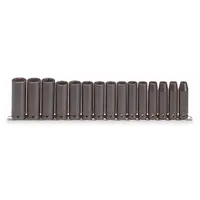 PROTO Impact Socket Set: 1/2 in Drive Size, Small Set (0-50 pieces) Set Size, 15 Pieces, Black Oxide (MPN J74214). Key specifications — attr1204251: PROTO; attr1215453: 1/2 in; attr1215454: 10 mm to 24 mm.