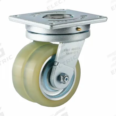 FOOT MASTER Plate Caster: Swivel, Polyurethane, 125 mm Wheel Dia, 35 mm Wheel Wd - Dual-Wheel AGV & AMR Plate Casters