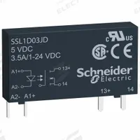 SCHNEIDER Solid State Relay: 3.5 A Current Rating, 3 to 12V DC, Pin Termination (MPN SSL1D03JD). Key specifications — attr917425: Pins; attr917448: Socket; attr917409: SCHNEIDER.