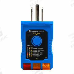 JONARD TOOLS GFCI Outlet Tester: 110 V AC to 125 V AC, 5-15P, GFCI/Std, CAT II 300V, Light (MPN GFC-1). Key specifications — Load Current: 20 A; Brand: JONARD TOOLS; CAT Safety Rating: CAT II 300V.