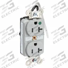 HUBBELL Receptacle: Hospital Grade Fed. Spec., Duplex, 5-20R, Gray, 125V AC, 20 A, 2 Pole / 3 Wire (MPN HBL8300SGGYA)