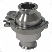 VNE Spring Check Valve: Poppet, Inline Valve Body, 1/2 in Pipe Size, Clamp x Clamp, For Fluids Media (MPN 45C-6.5-V). Key specifications — Average Surface Roughness (Ra): 20 RA ID; Brand: VNE; 3-A Compliance: Meets 3A Sanitary Standards.
