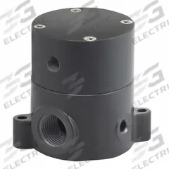 PLAST-O-MATIC Pneumatically Actuated Diaphragm Valve: 3/4 in, PVC, 3-Way, FNPT x FNPT, PTFE (MPN BSDA075T-NC-PV). Key specifications — Diaphragm Material: PTFE; Actuator Operation: Air to Spring; Connection Gender - Side 1: Female; Connection Gender - Side 2: Female; Connection Type - Side 2: NPT; Brand: PLAST-O-MATIC; For Media: Corrosive Chemicals; Diaphragm Valve Type: 3-Way.