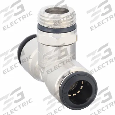 AIGNEP USA Push-Fit Tee Fitting: 14 mm OD x 14 mm OD x 3/8 in Pipe Size, Nickel, Silver - Nickel-Plated Brass Tube Fittings