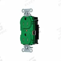 HUBBELL Receptacle: Duplex, 5-15, Green, 125V AC, 15 A, 2 Pole / 3 Wire (MPN BR15STGNTR)