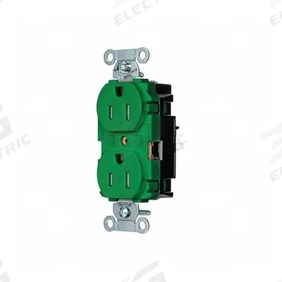 HUBBELL Receptacle: Duplex, 5-15, Green, 125V AC, 15 A, 2 Pole / 3 Wire (MPN BR15STGNTR) - General Purpose Receptacles