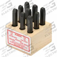APPROVED VENDOR Hand Stamp Kit: 0 thru 9 (6 doubles as 9), 1/8 in Character Ht, 2 3/8 in Shank Lg (MPN 3XDF6). Key specifications — Material: Steel; Brand: APPROVED VENDOR; Characters Included: 0 thru 9 (6 doubles as 9).