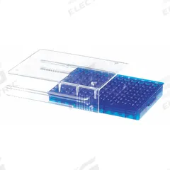Tube Rack: Polycarbonate (Lid), Blue, (96) Wells, 96 Compartments, Benchtop (MPN 120539). Key specifications — Material: Polycarbonate (Lid); Mounting Location: Benchtop; Color: Blue; Product Type: Test Tube Rack; Total Holding Capacity: (96) Wells; Brand: HEATHROW SCIENTIFIC.