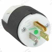 HUBBELL Straight Blade Plug: Hospital Grade, 5-15P, 125V AC, 15 A, 2 Pole, 3 Blade, Black/White (MPN HBL8215C)