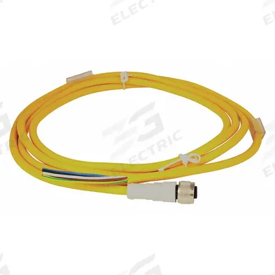 EATON Cordset: 1/2"-20 Female Straight x Bare Wire, 5 Pins, Yellow, PVC, 2 m Cable Lg - Single-Ended Cordsets
