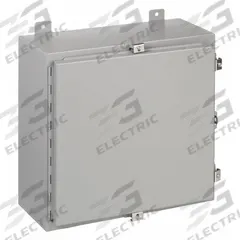 WIEGMANN Enclosure: Steel, 20 in x 20 in x 8 in, NEMA 12/13/4, Solid Cover, Hinged (MPN N4202008). Key specifications — Closure Method: Padlock Hasp; Brand: WIEGMANN; Knockouts: Not Included.