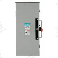 SIEMENS Safety Switch: Non-Fusible, 100 A, Three Phase, 240V AC, Galvanized Steel, Indoor/Outdoor (MPN DTNF323R). Key specifications — attr867131: SIEMENS.