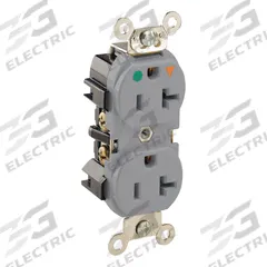 LEVITON Receptacle: Hospital Grade Fed. Spec., Duplex, 5-20R, Gray, 125V AC, 20 A, 2 Pole / 3 Wire (MPN 8300-IGG)