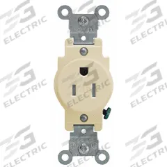 LEVITON Receptacle: Single, 5-15, Ivory, 125V AC, 15 A, 2 Pole / 3 Wire (MPN T5015-I)