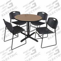 CAIN Cafe/Breakroom Table: Laminate, Oak, 29 in Overall Ht - Max, Circle, Black, 1 in Tabletop Thick (MPN TB42RNDNO44BK). Key specifications — attr1039436: CAIN; attr1039447: Black; attr1039448: Metal; attr1039806: Black; attr1039828: Oak; attr1039829: Circle; attr1039830: Laminate; attr1039831: Laminate.