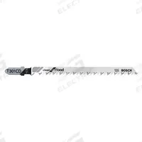 BOSCH Jigsaw Blade: 8, 4 5/8 in Blade Lg, Bi-Metal, High Carbon Steel, T Shank, Wood, 1 Pieces, 5 PK (MPN T301CD). Key specifications — attr1097716: Solid Stock; attr1097715: Bi-Metal; attr1097719: 8; attr1097721: High Carbon Steel; attr1097728: BOSCH.