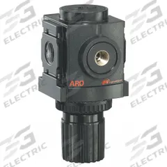 ARO Compressed Air Regulator: Aluminum, 1/8 in NPT, 45 cfm, 0 psi to 140 psi, Knob, 1000 Series (MPN R37111-100). Key specifications — attr111664: No; attr111400: 1000; attr111627: ARO.