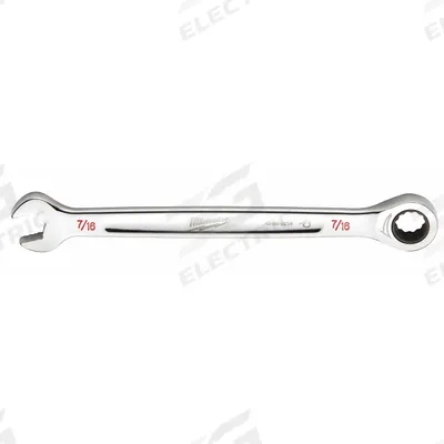 MILWAUKEE Ratcheting Combination Wrench: Chrome Vanadium Steel, Chrome, 7/16 in Head Size - SAE 12-Point Ratcheting Combination Wrenches