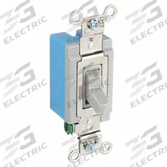 HUBBELL Wall Switch: Toggle Switch, Single Pole, Maintained, Gray, 120/277V AC, 15 A (MPN HBL1201GY). Key specifications — Illuminated: No; Voltage Rating: 120/277V AC.