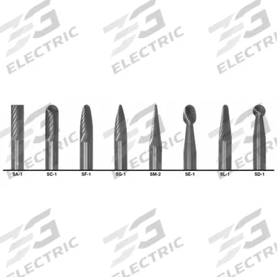 CLE-LINE Carbide Bur Set: 1/4" Shank, Double Cut, 1/4" Head Dia - Double-Cut Carbide Bur Sets