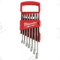 MILWAUKEE Combination Wrench Set: Alloy Steel, Chrome, 7 Tools, 3/8 in to 3/4 in Range of Head Sizes (MPN 48-22-9407). Key specifications — attr309520: Chrome; attr309519: Alloy Steel; attr324929: MILWAUKEE; attr309512: Carrier; attr309522: No; attr309533: Yes.