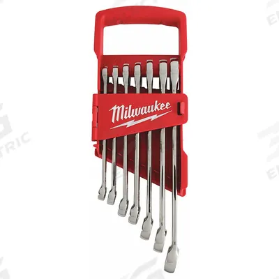 MILWAUKEE Combination Wrench Set: Alloy Steel, Chrome, 7 Tools - SAE 12-Point Combination Wrench Sets