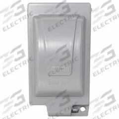LEVITON While In Use Weatherproof Cover: 1 Gangs, Vertical, Aluminum, Gray, 3R, 3 5/16 in Overall Dp (MPN IUM1V-GY). Key specifications — Brand: LEVITON; Color: Gray; Cover Material: Aluminum; For Electrical Component Type: Single; Mounting Orientation: Vertical.