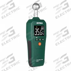 EXTECH Moisture Meter: Digital, LCD with Backlight, Pinless (MPN MO57A). Key specifications — Display Type: Digital; Features: Adjustable Alerts; Compatible Material: Wood; Digital Display Screen Type: LCD with Backlight; Brand: EXTECH.