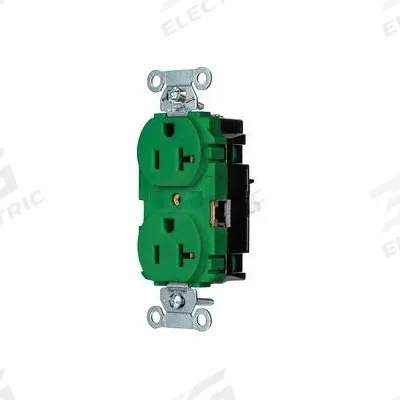 HUBBELL Receptacle: Duplex, 5-20, Green, 125V AC, 20 A, 2 Pole / 3 Wire (MPN BR20STGN) - General Purpose Receptacles