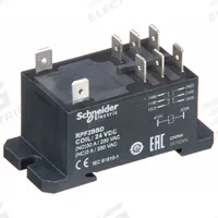 SCHNEIDER Enclosed Power Relay: DIN-Rail & Surface Mounted, 30 A Current Rating, 24V DC, DPDT (MPN RPF2BBD). Key specifications — attr211321: SCHNEIDER; attr864598: Square; attr864602: DIN Rail & Top Flange; attr864634: 1/4 in Tab Terminal; attr864642: RPF2BBD; attr869492: 3 A at 28V DC (NC UL); attr934629: Harmony™ RPF Power Series.